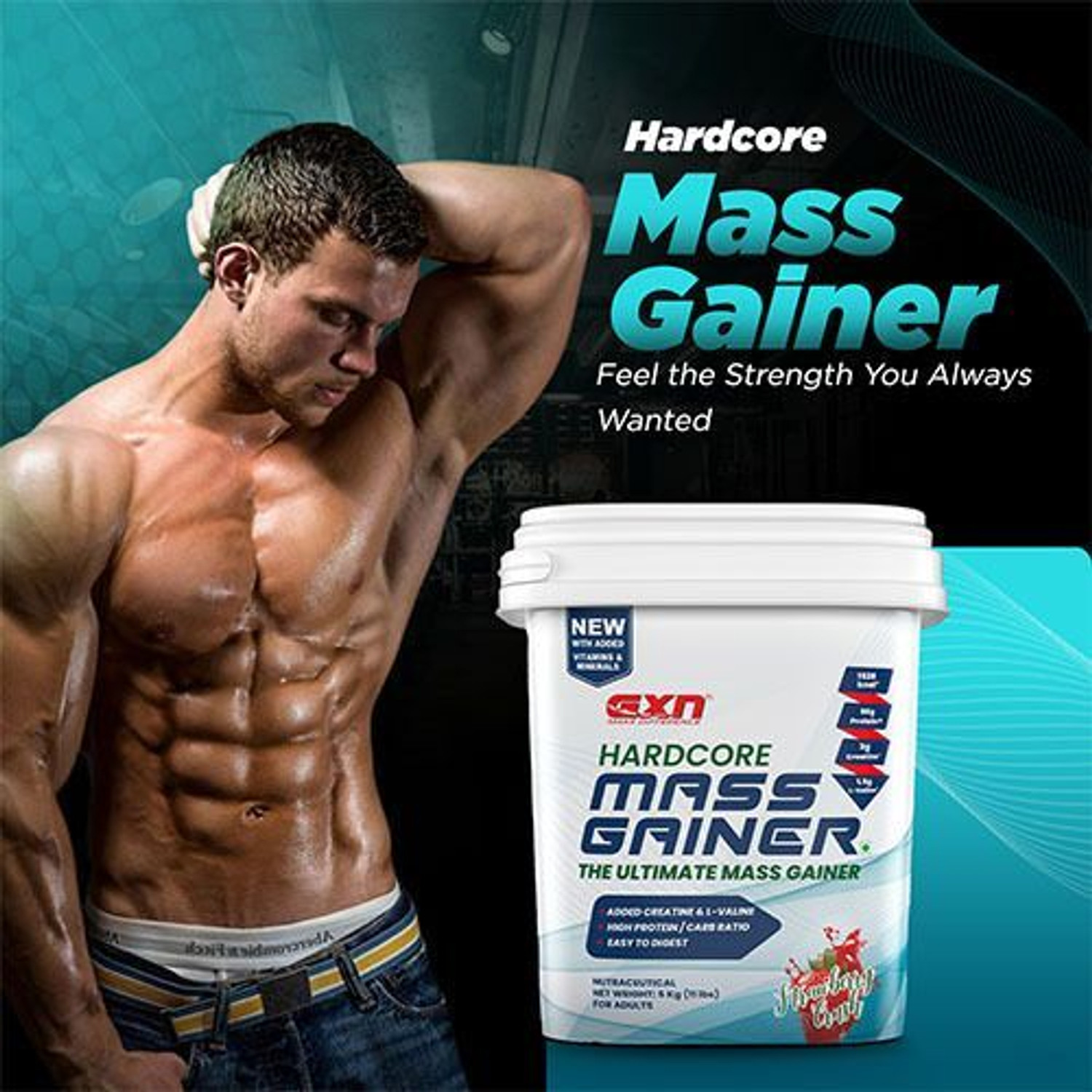 Image of GREENEX NUTRITION Hardcore Mass Gainer Supplement | High Protein For Ultimate Mass Gain | 11 lbs | Weight Gainers /Mass Gainers
