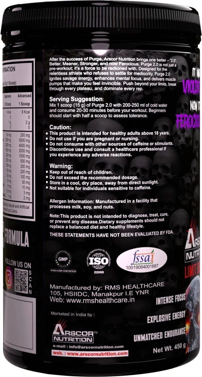 Image of Arscor Purge 2.0 Hardcore Pre-workout Supplement for Energy, Strength & Focus Pre Workout