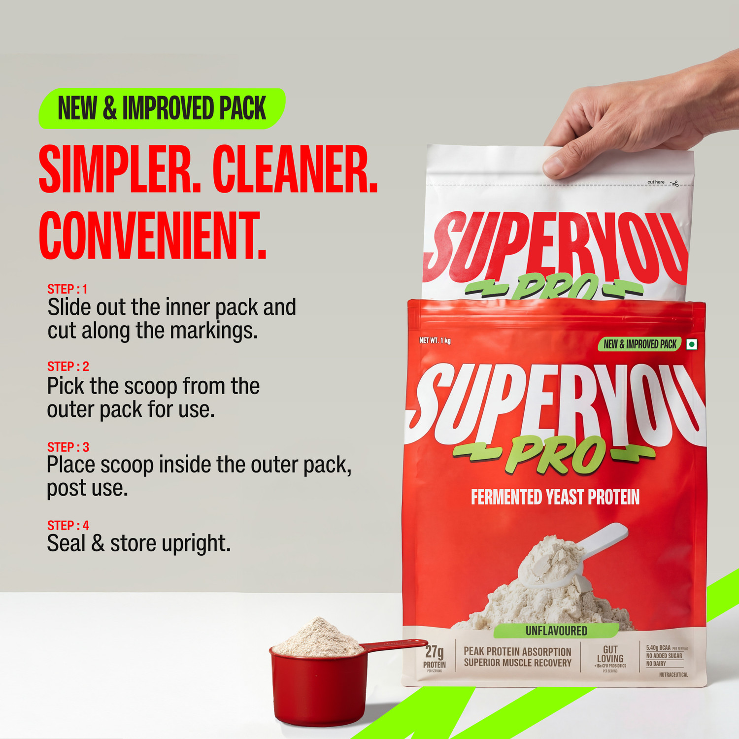 Image of SUPERYOU Pro Fermented Yeast Protein|26g Protein|Unflavoured 1kg Plant-Based Protein (1 kg, Unflavoured)