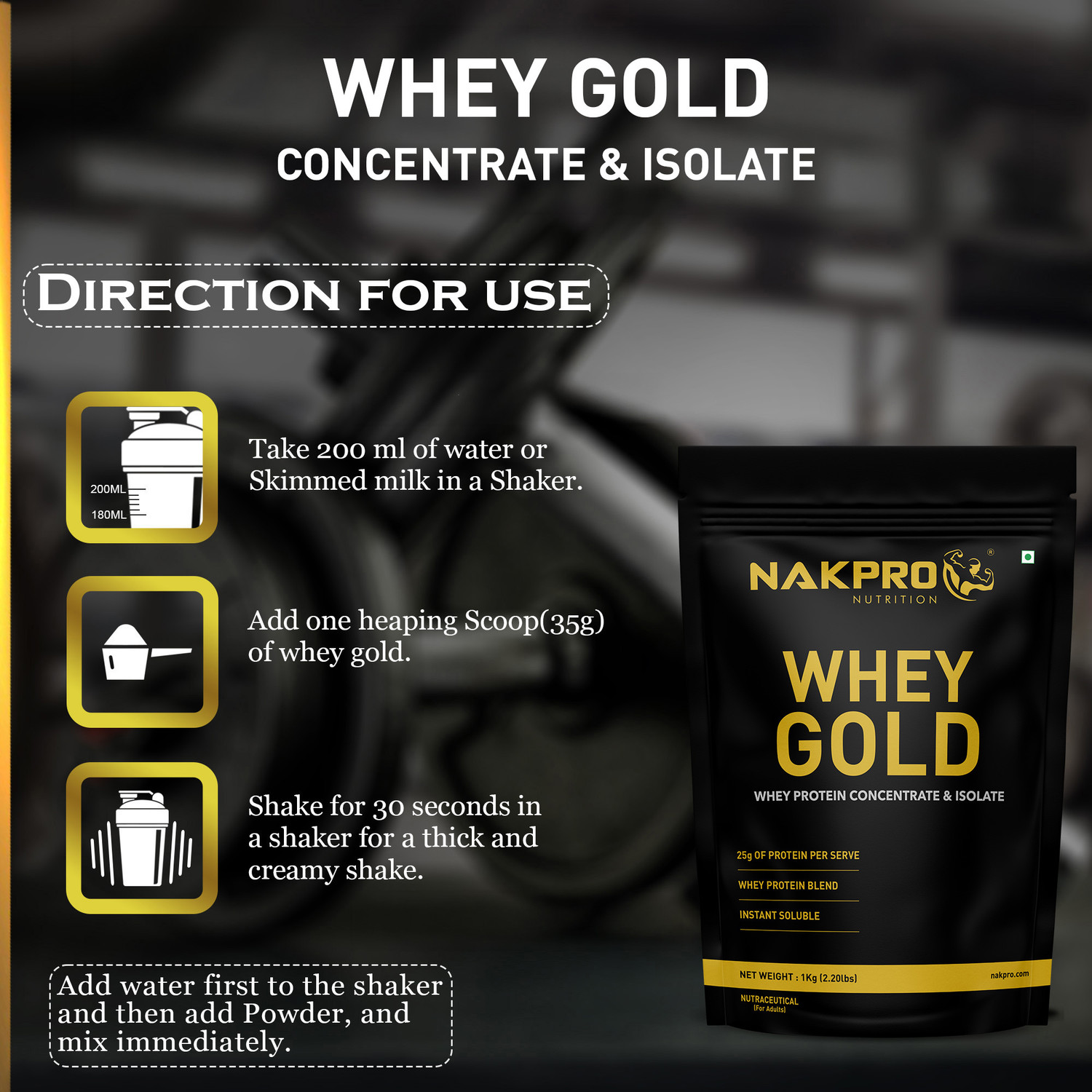 Image of Nakpro GOLD 100% Concentrate Supplement Powder Whey Protein