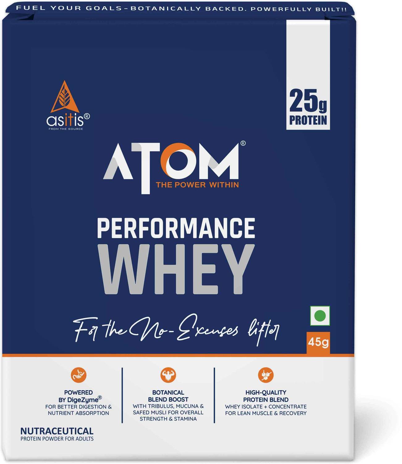 AS-IT-IS Nutrition ATOM Performance Whey, Botanical Herbs & DigeZyme, Easy Carry No Excuse Sachet Whey Protein
