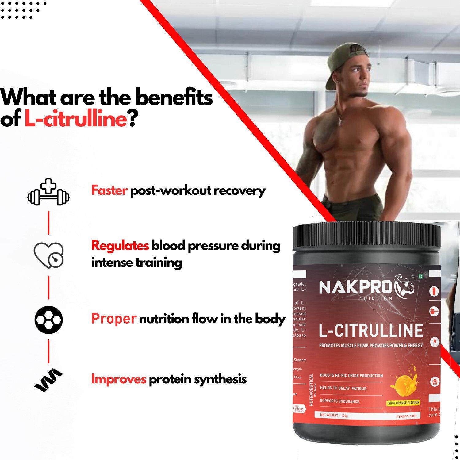 Image of Nakpro Pure L-Citrulline Powder Jar, Boosts Nitric Oxide | Muscle Strength & Endurance EAA (Essential Amino Acids)