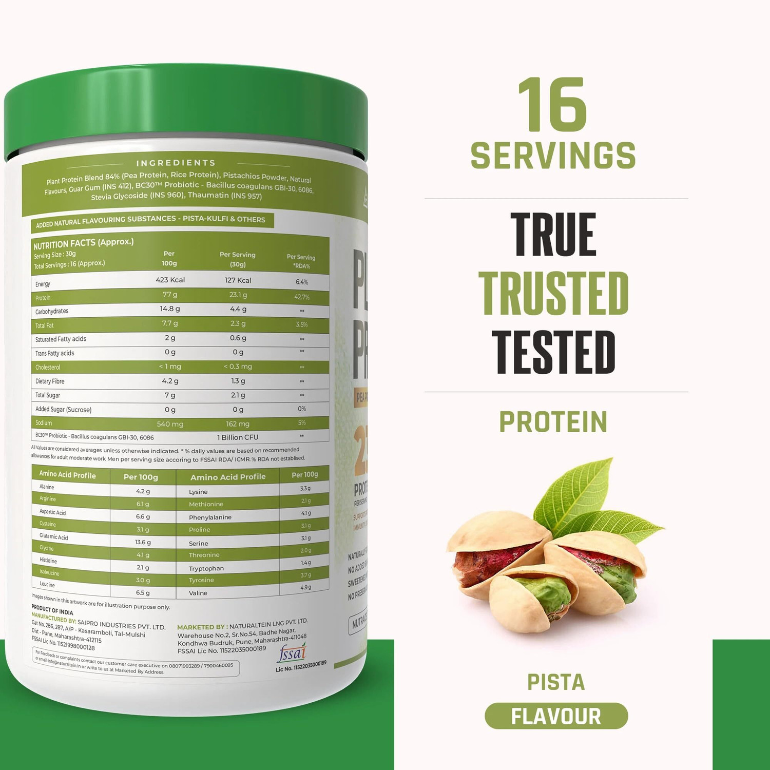 Image of NATURALTEIN Plant Protein - 23g Protein with BC30 Probiotic, No Sugar Plant-Based Protein