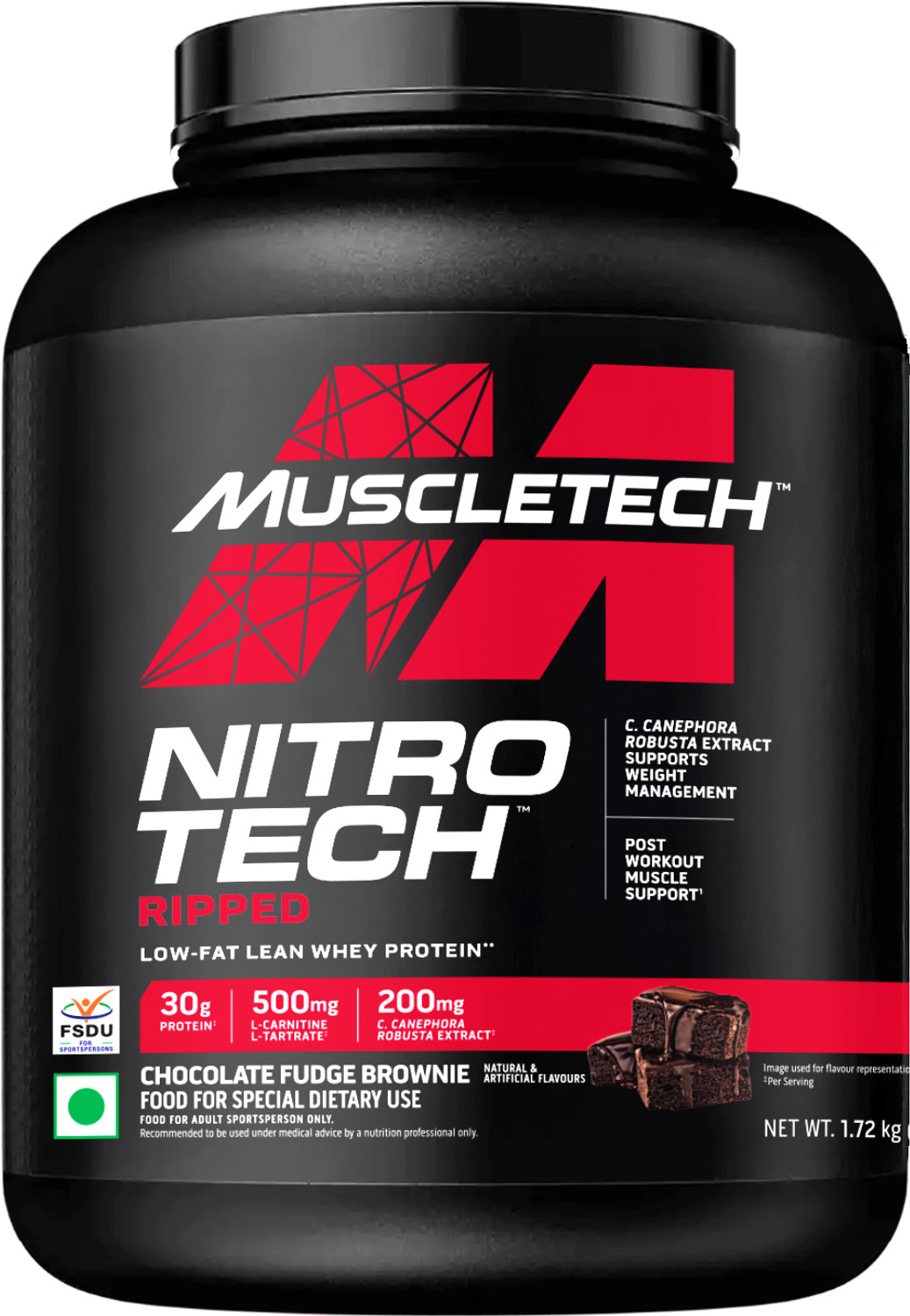 Image of Muscletech Nitrotech Ripped,1.72 Kg (3.8Lbs),Chocolate Fudge BrownieLow Fat Whey Protein
