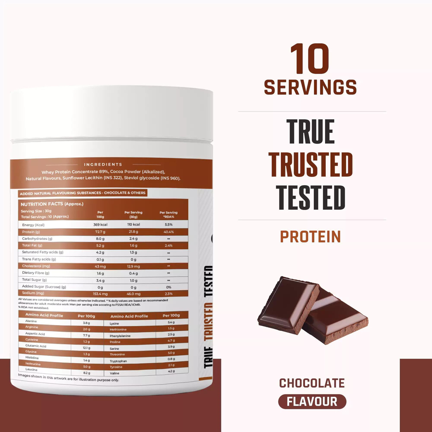 Image of NATURALTEIN Natural Whey Protein Concentrate Chocolate | 300g | Naturally Flavored Whey Protein