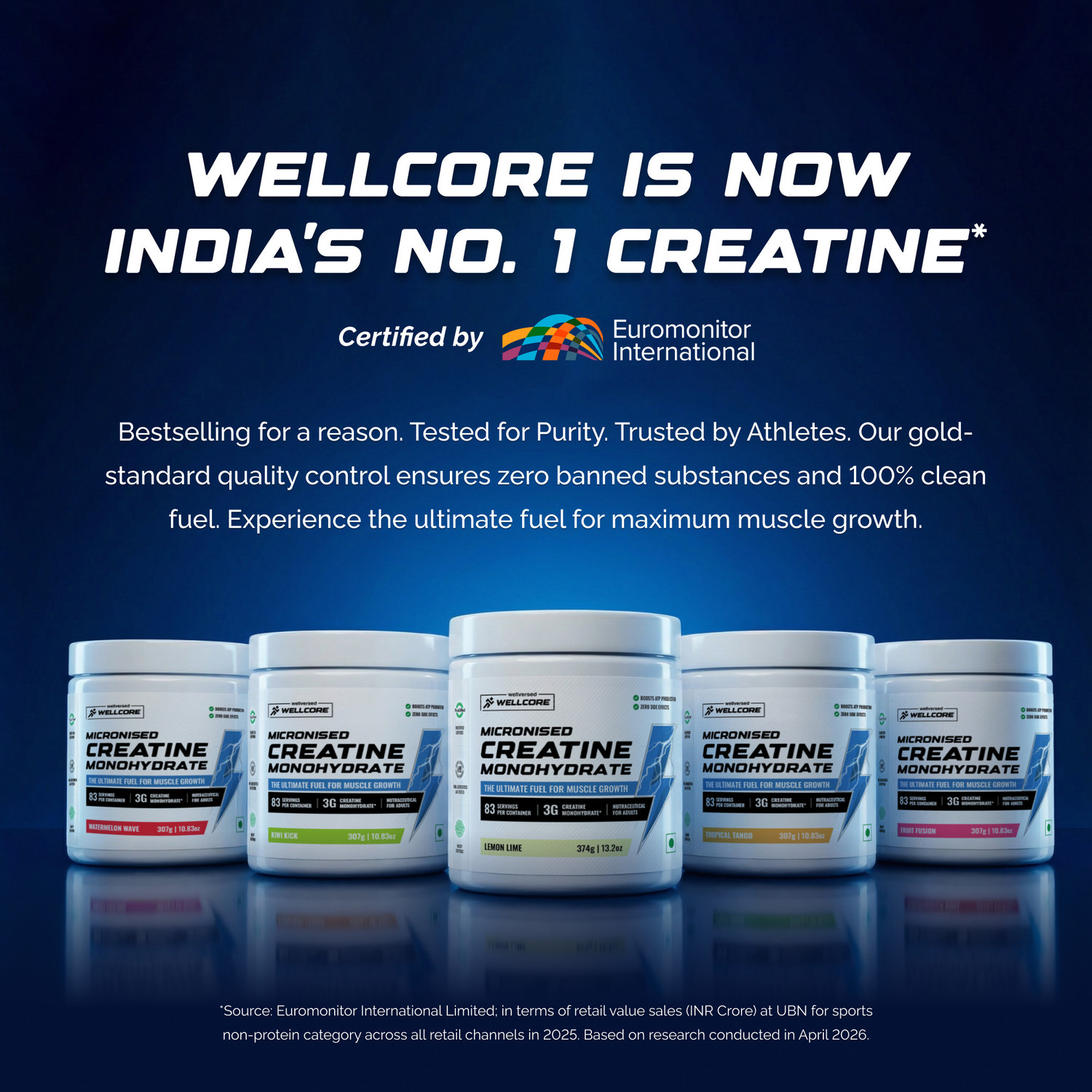 Image of Wellcore Micronised Creatine Monohydrate + Steel Shaker | Trustified Certified Creatine