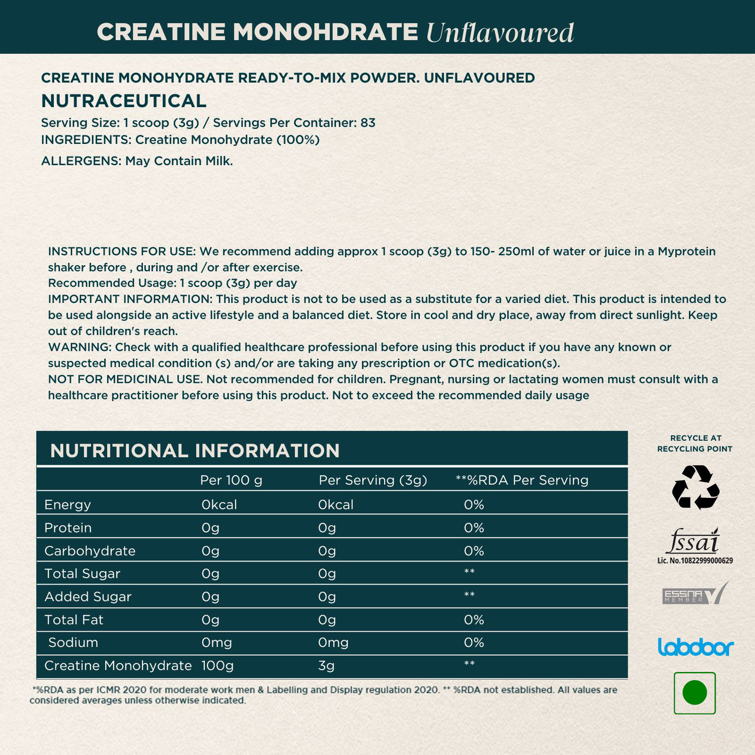Image of Myprotein Pure Creatine Monohydrate Powder 100% Creatine