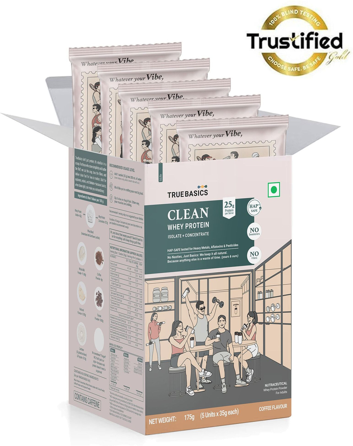 Image of TrueBasics Clean Whey Protein Powder Isolate & Concentrate Blend | 25g Protein per Scoop Whey Protein