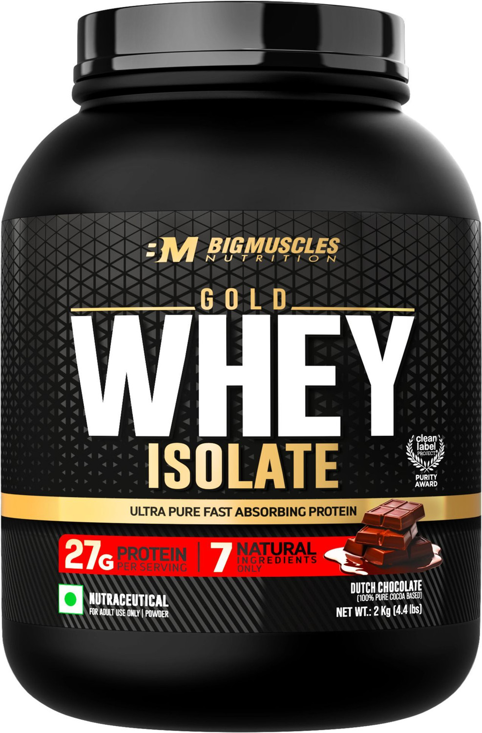 Image of BIGMUSCLES NUTRITION Gold Whey Isolate | 27g Whey Protein Isolate 90% | 7 Natural Ingredients Only Whey Protein