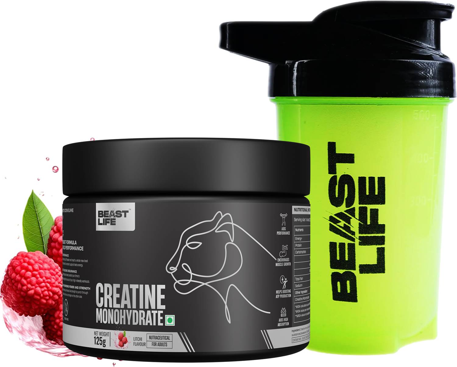 BeastLife Pure Creatine Monohydrate 125g with Shaker - Image 1