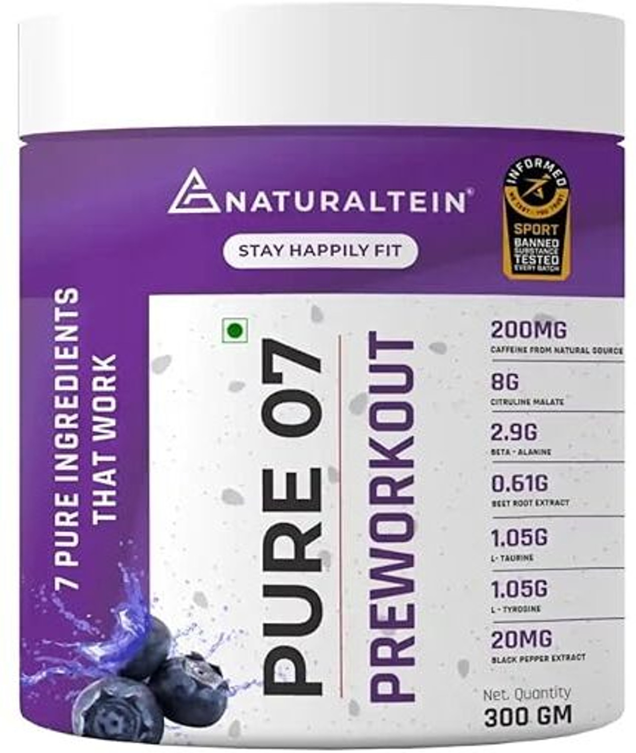 Image of NATURALTEIN PURE-07 Natural and Vegan Pre-Workout Supplement Pack Pre Workout