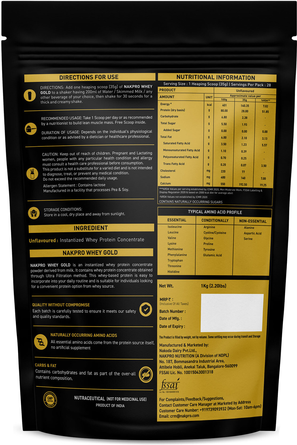 Image of Nakpro GOLD 100% Concentrate Supplement Powder Whey Protein