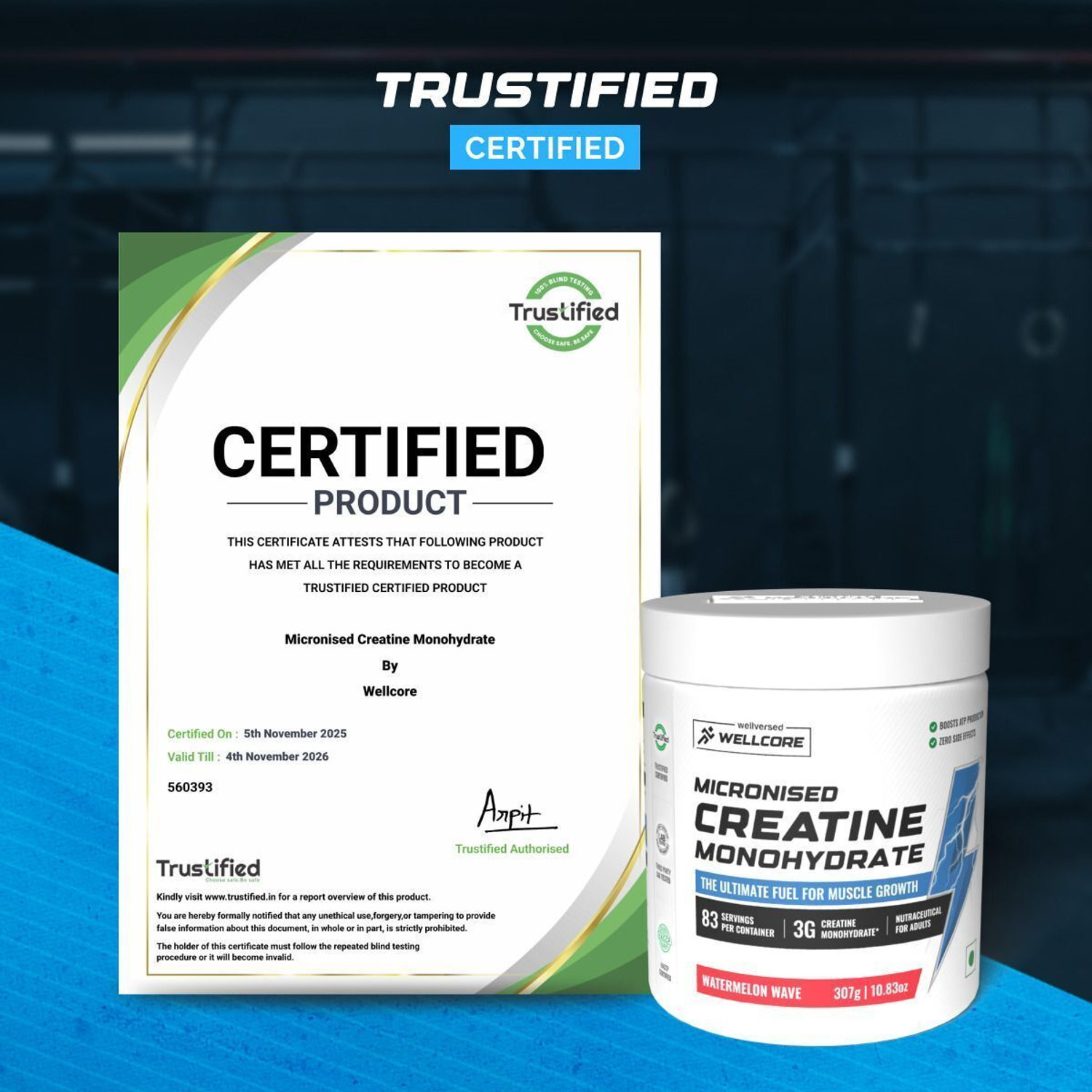 Image of Wellcore Micronised Creatine Monohydrate + Steel Shaker | Trustified Certified Creatine