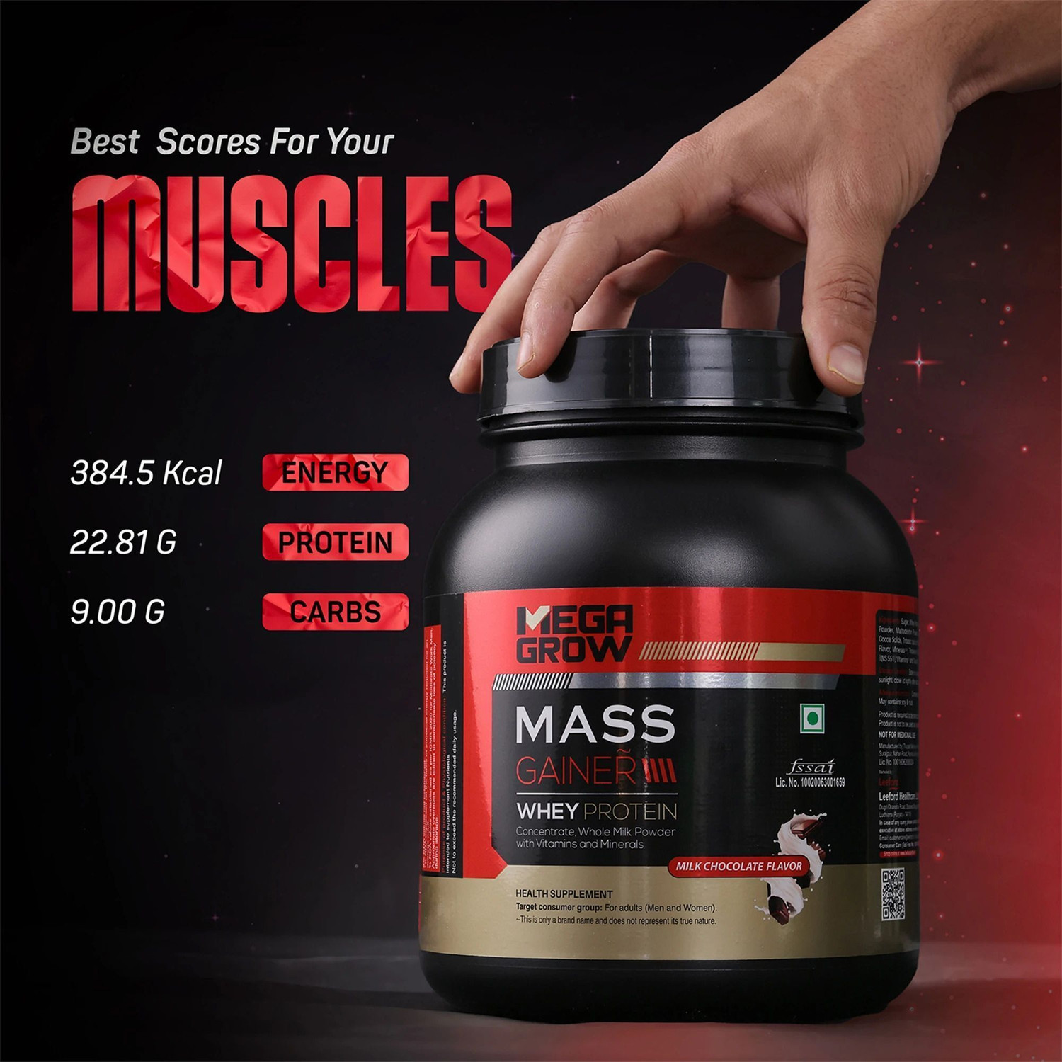Image of MEGAGROW Whey Protein Mass Gainer- Milk Chocolate Flavour | 22.81g Protein, High Calories Whey Protein