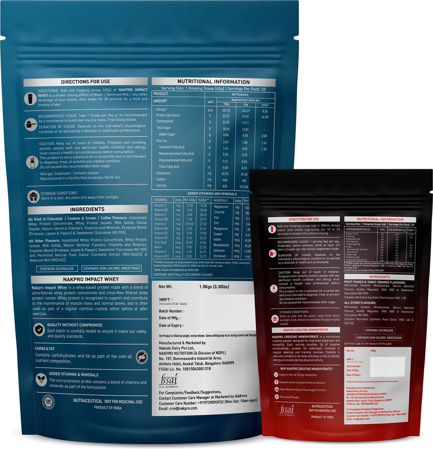 Image of Nakpro Impact Whey Protein Isolate & Concentrate 1.5kg + Creatine Monohydrate 100g | Whey Protein