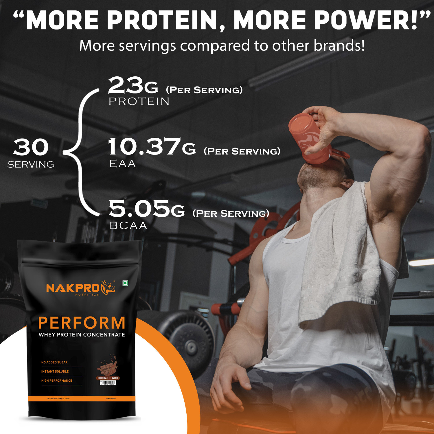 Image of Nakpro Perform Whey Protein Concentrate with Creatine Monohydrate | 100g Creatine + Whey Protein