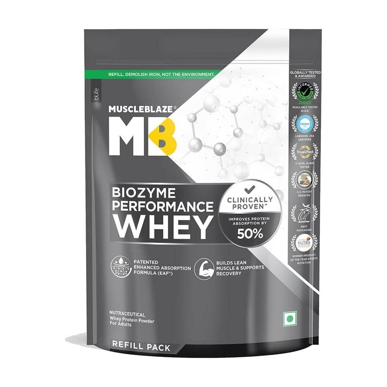 MUSCLEBLAZE Biozyme Performance Whey Protein Refill Pack, 25g - Image 1