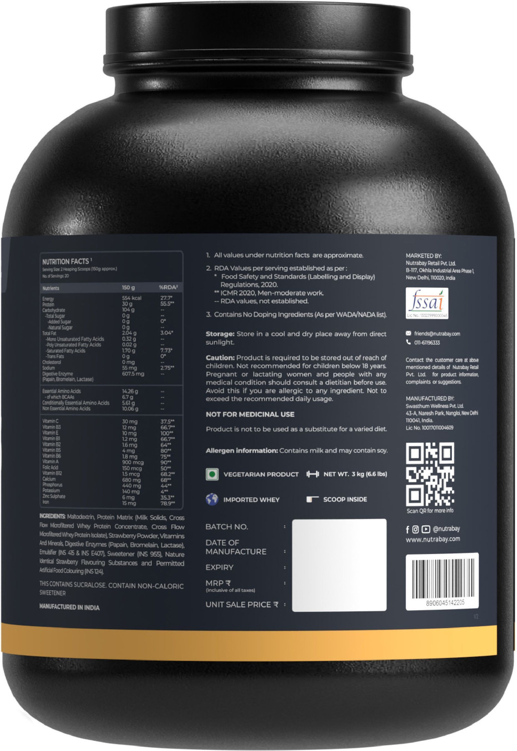 Image of Nutrabay Gold Bulk Mass Gainer, 30g Protein, 554 Calories, Carbs to Protein Blend (3:1) Weight Gainers /Mass Gainers