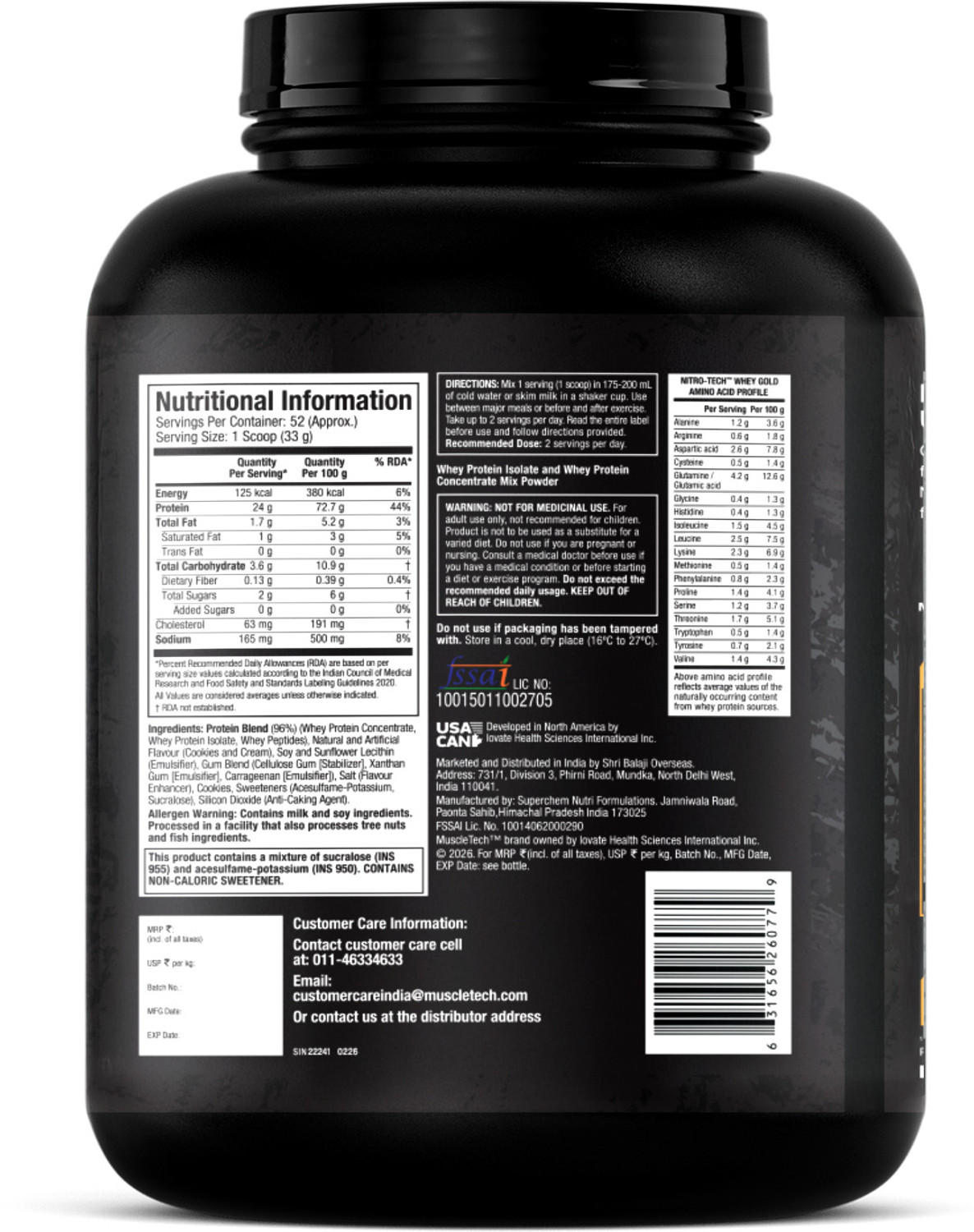 Image of Muscletech Nitro-Tech Whey Gold Protein Powder | 24 g Protein & 5.4 g Whey Protein