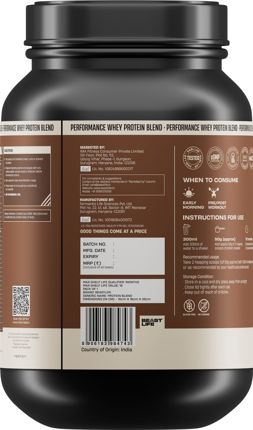Image of BeastLife Performance Yeast Whey Blend | 34g Protein | 5.7g BCAA | Muscle Growth Whey Protein