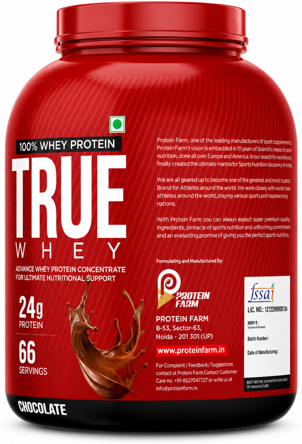 Image of PROTEINFARM TRUE WHEY Protein Power Chocolate , Blend of whey Concentrate, whey Isolate , Whey Protein