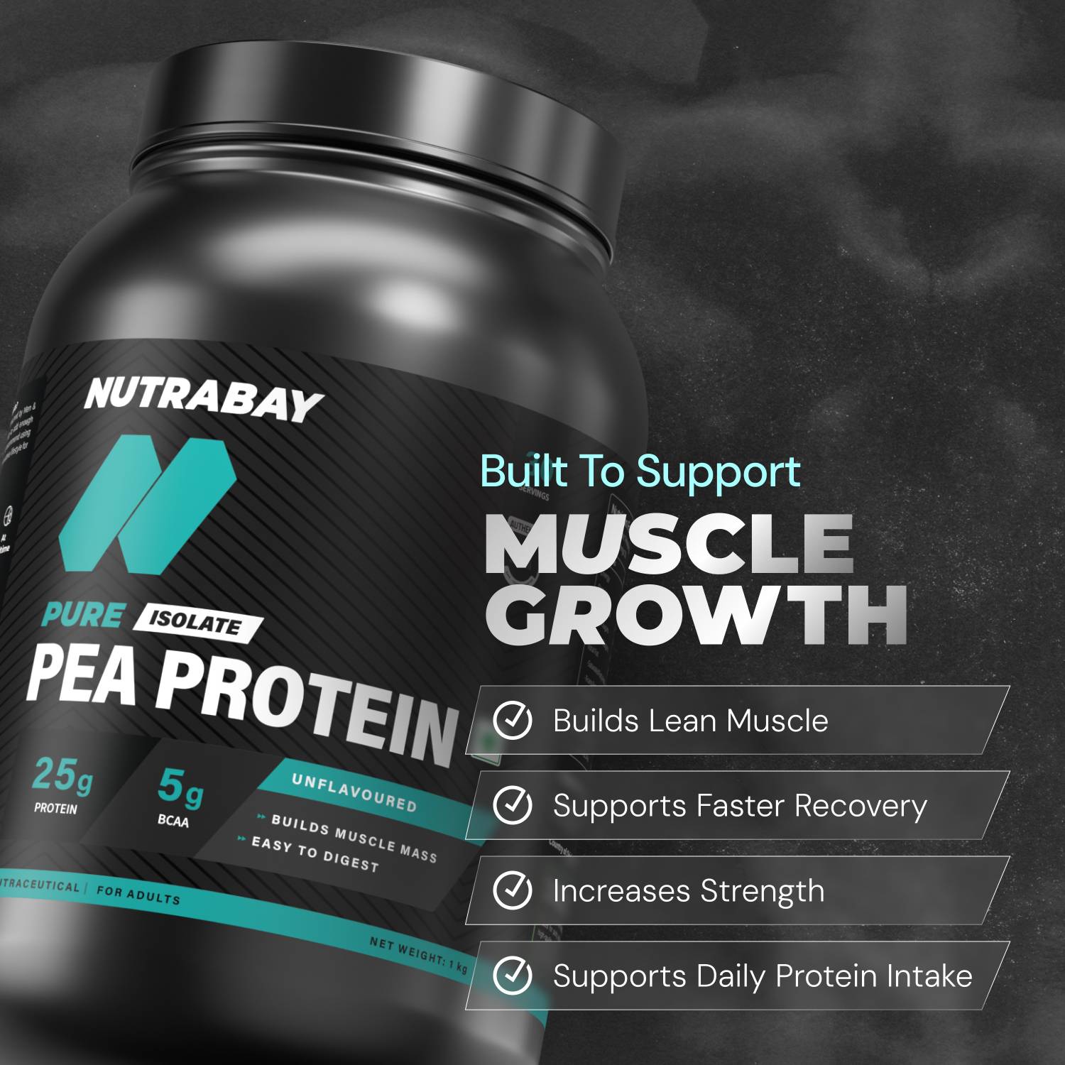 Nutrabay Pure 100% Pea Isolate - Plant-Based Protein (1 kg, Unfla... more