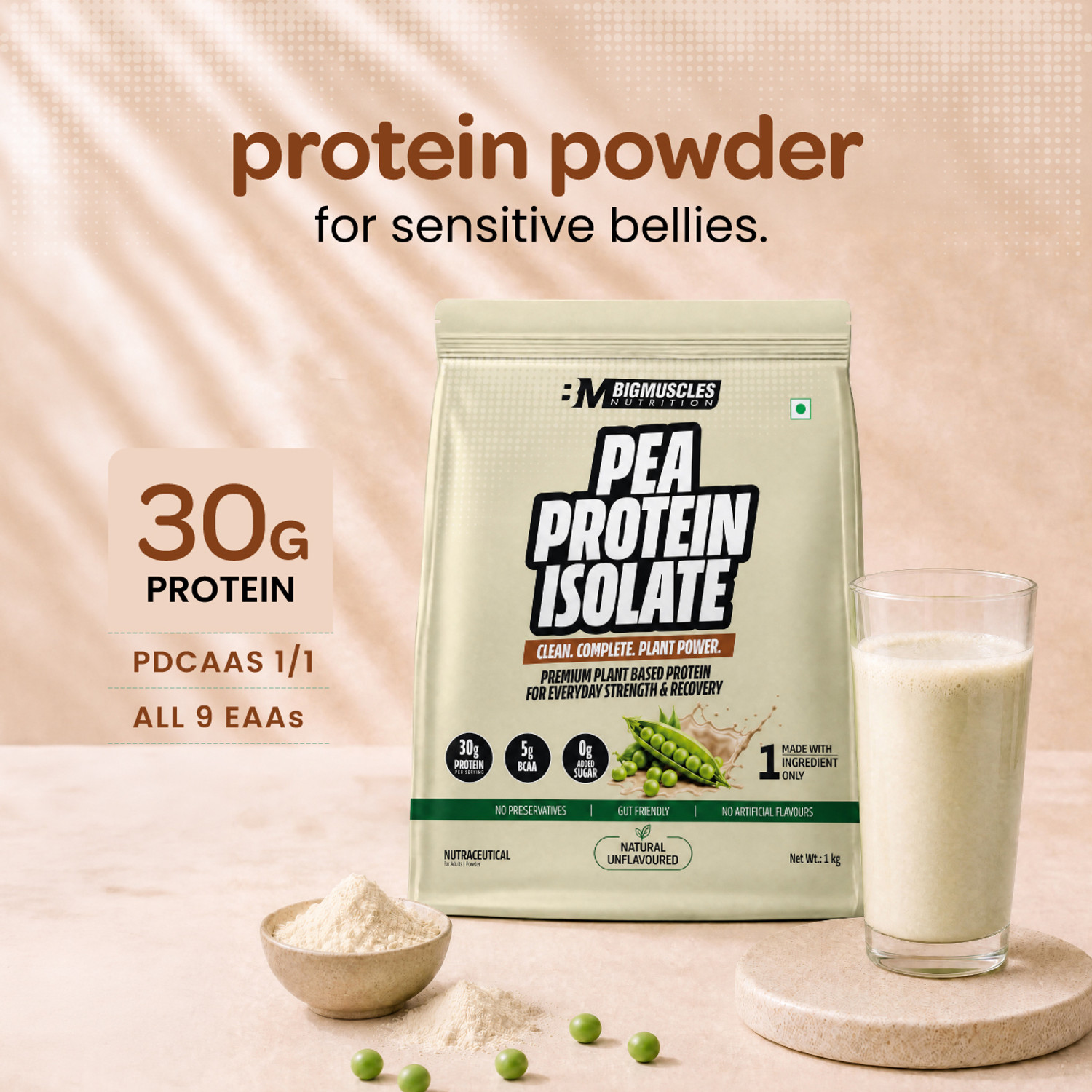Image of BIGMUSCLES NUTRITION 100% Pea Protein Isolate Protein Powder | Complete Amino Acid Profile | 30g Plant-Based Protein