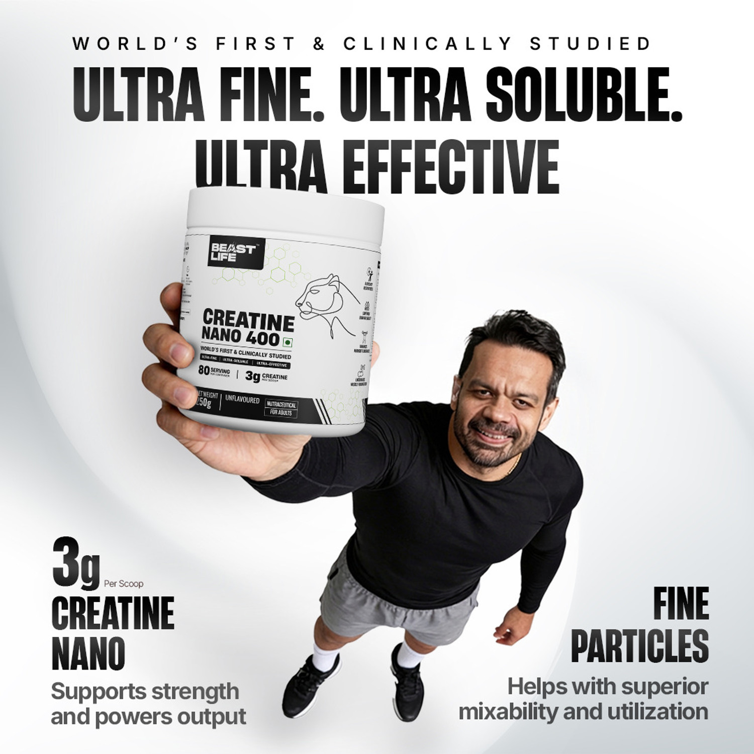 Image of BeastLife Creatine Nano 400 | 80 Servings | Ultra Fine, Ultra Soluble, Ultra Effective Creatine