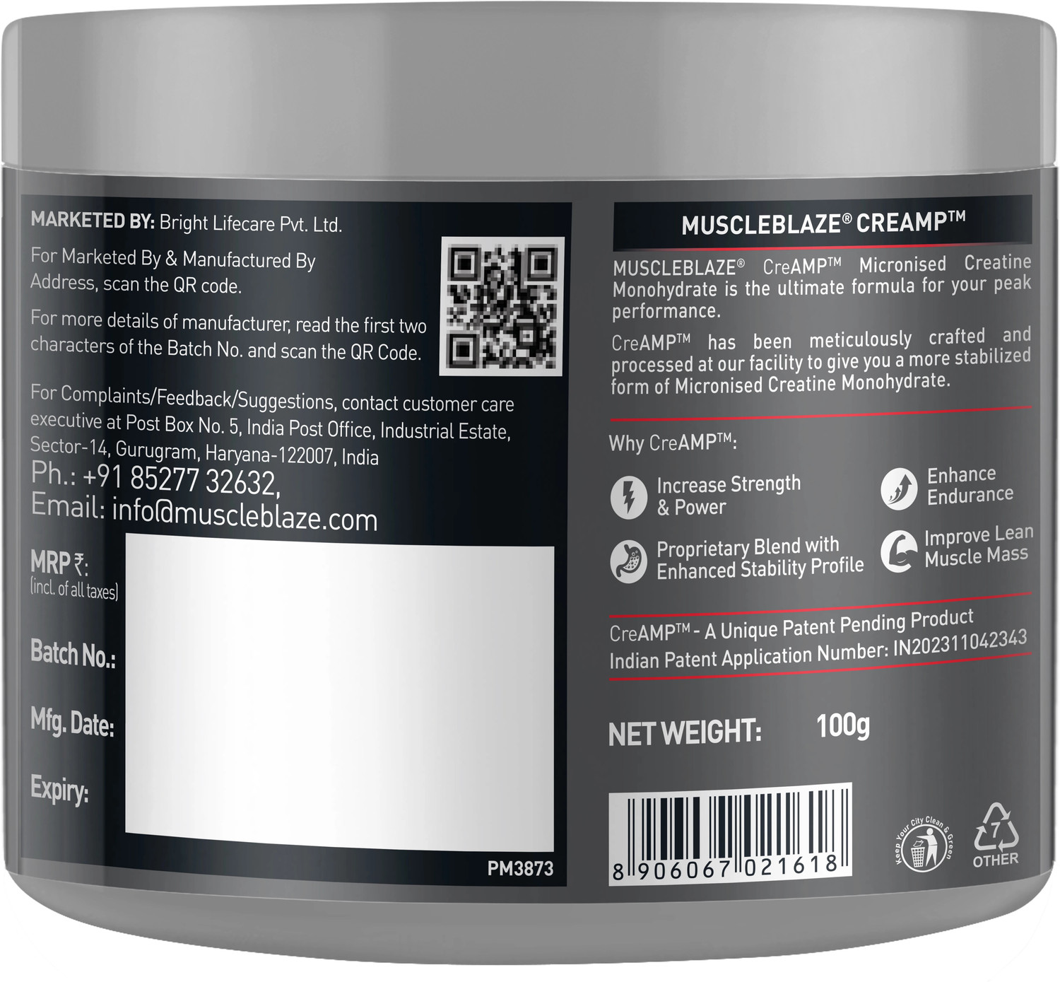 Image of MUSCLEBLAZE Biozyme Performance Whey Protein Powder & Micronised Creatine Monohydrate CreAMP Whey Protein