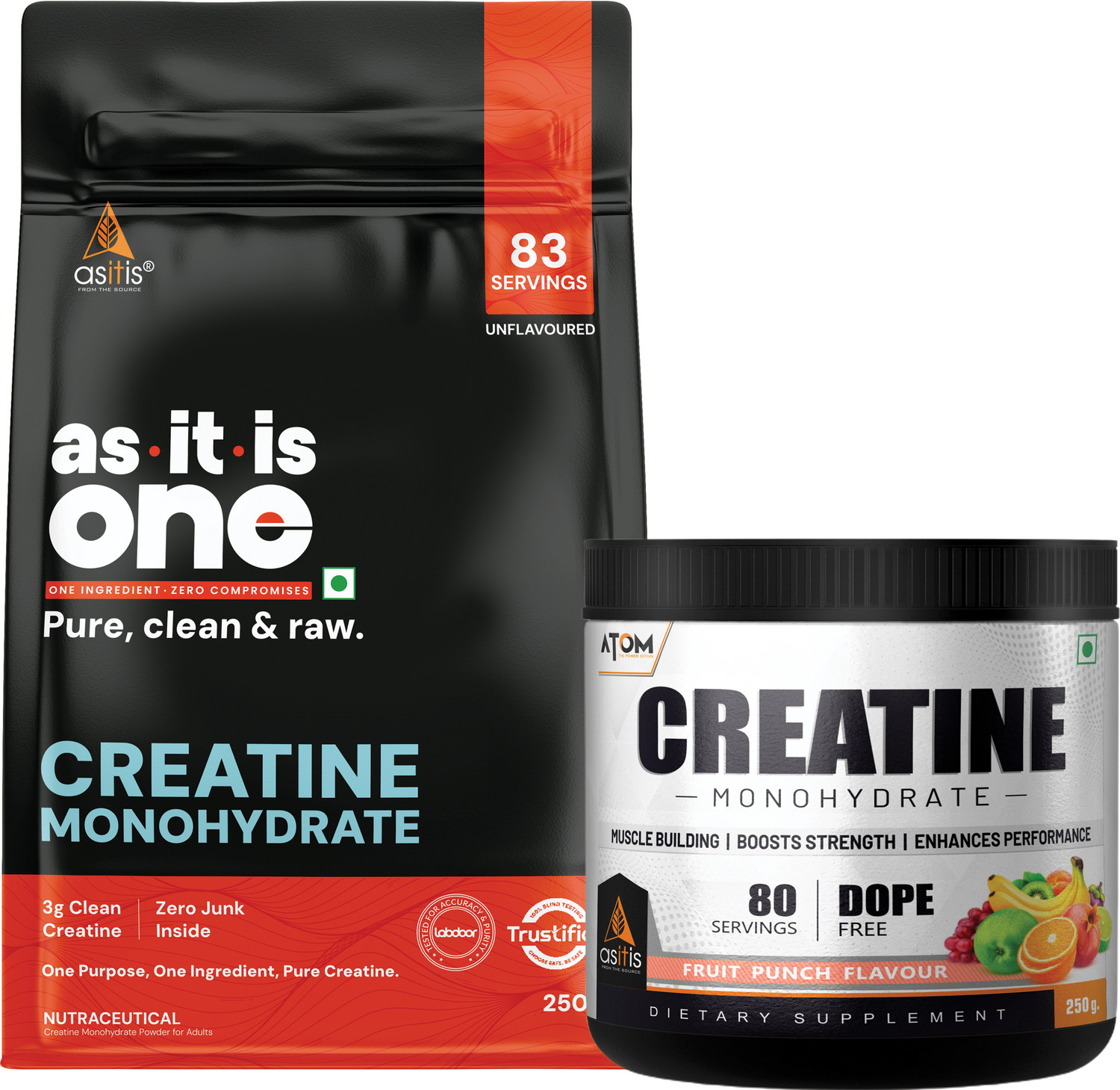 Image of AS-IT-IS Nutrition One Creatine Monohydrate + ATOM Creatine Monohydrate Supports Strength & Growth Creatine