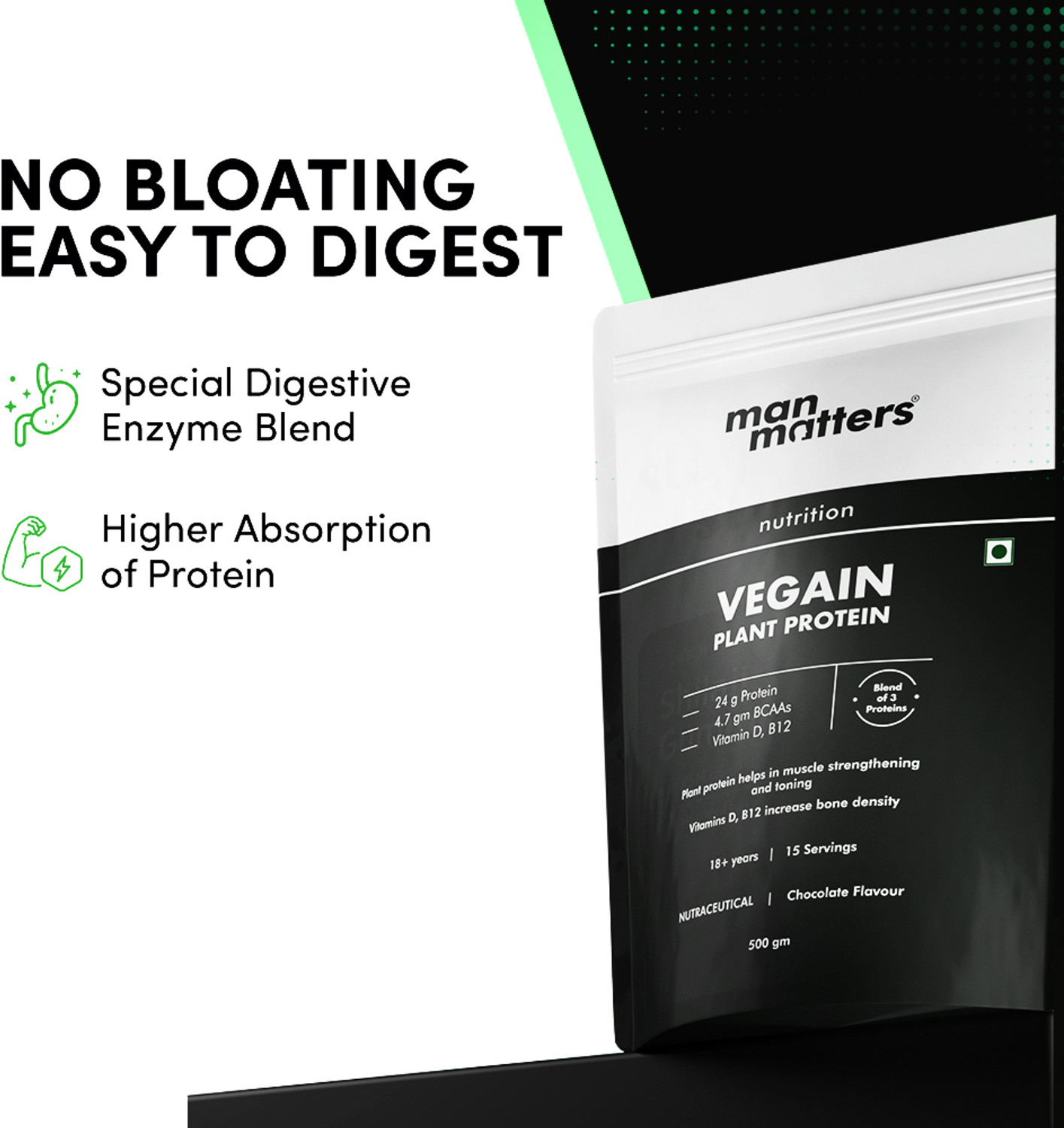 Image of Man Matters Vegain Plant Protein | 24g Pure Protein | Higher Absorption & Digestive Enzymes Plant-Based Protein