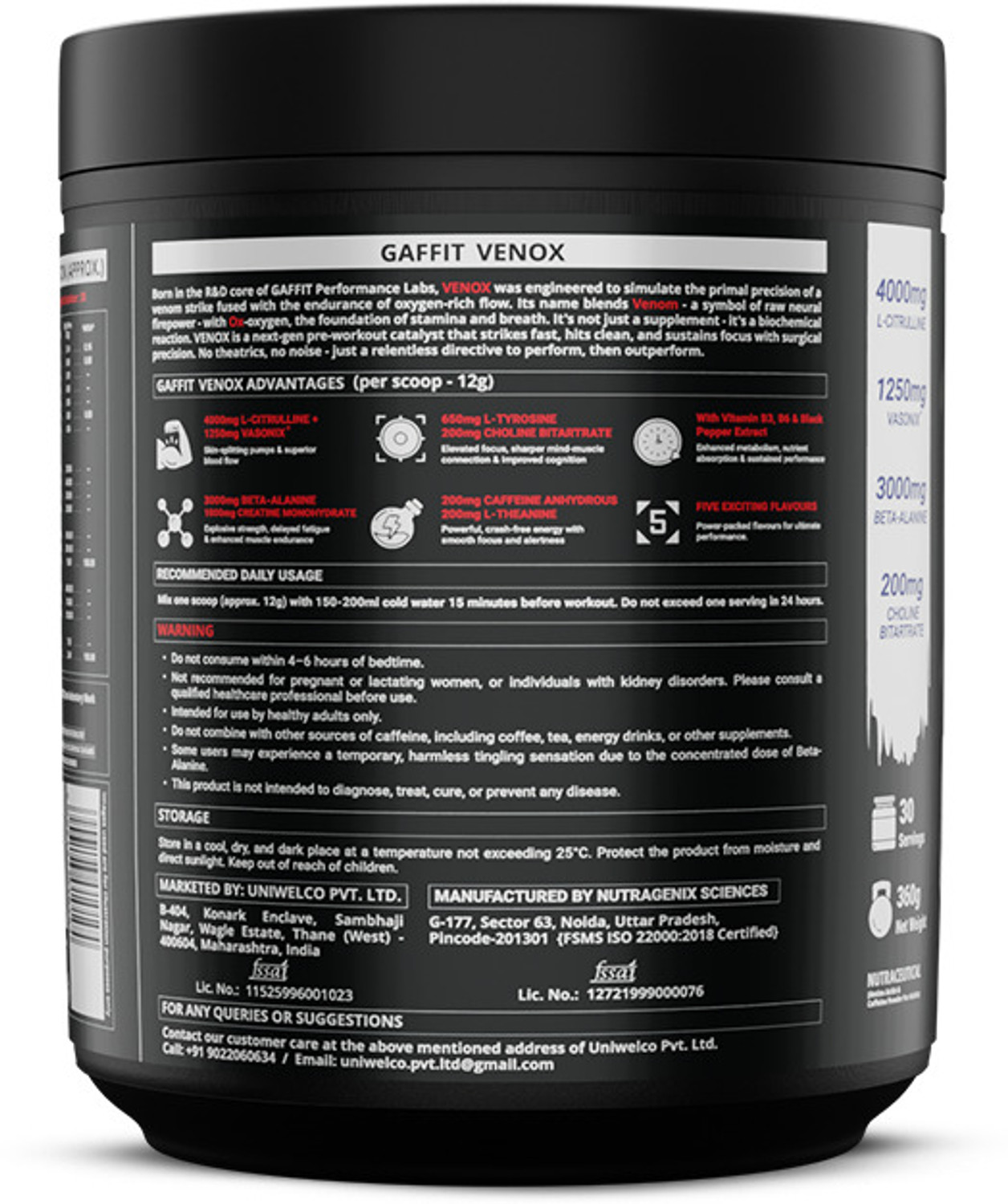Image of GAFFIT Venox Pre Workout Powder | With Aminature L-Citrulline & Vasonix Pre Workout