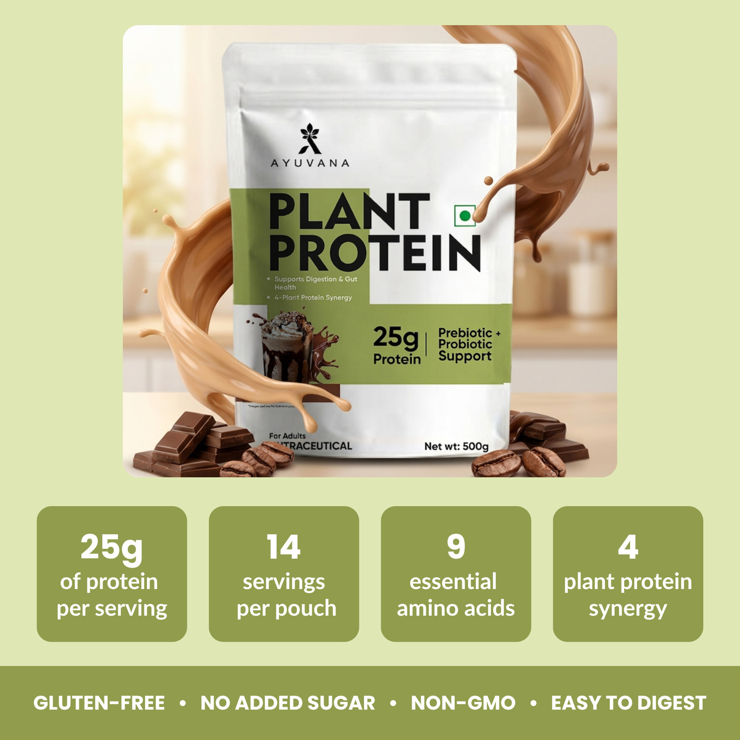 Image of Ayuvana Plant Protein Powder with Prebiotics & Probiotics Plant-Based Protein