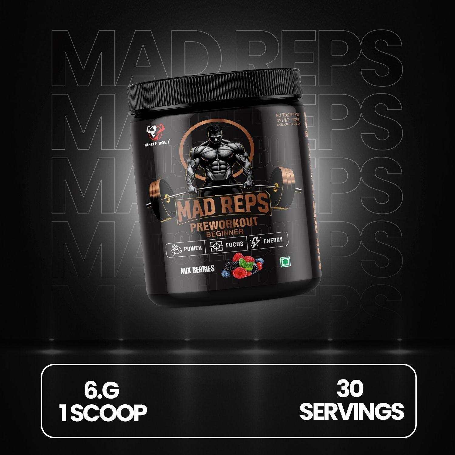 Image of MUSCLEBOLT Beginners Pre-Workout Supplement Creatine Monohydrate,Beta-Alanine,30 Servings Pre Workout
