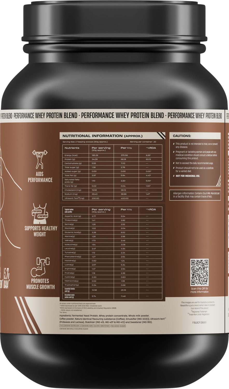 Image of BeastLife Performance Yeast Whey Blend | 34g Protein | 5.7g BCAA | Muscle Growth Whey Protein