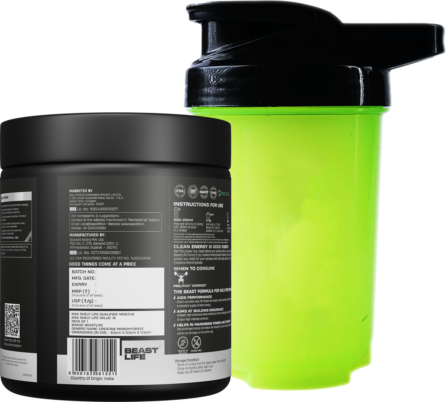 Image of BeastLife Pure Creatine Monohydrate with Shaker Creatine