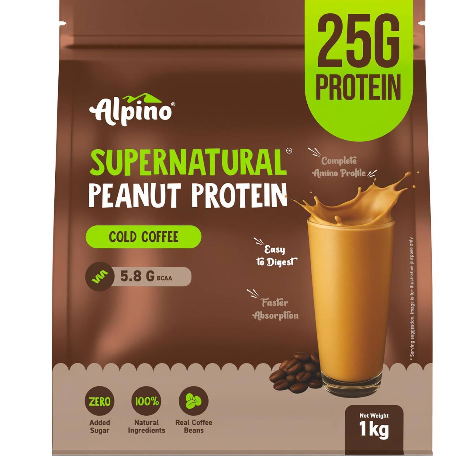 ALPINO Supernatural Peanut Protein Powder Cold Coffee 1kg Plant-Based Protein