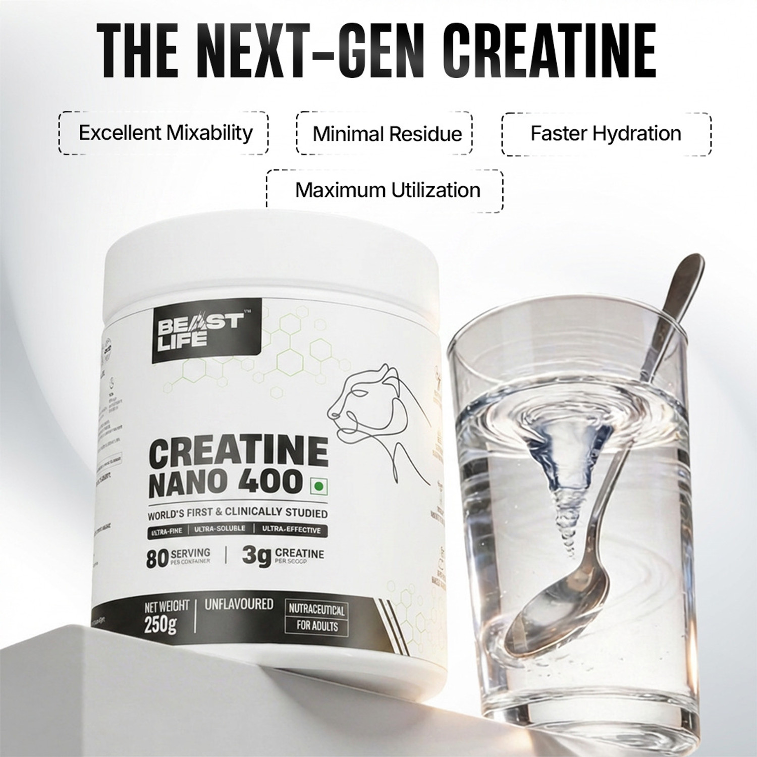 Image of BeastLife Creatine Nano 400 | 80 Servings | Ultra Fine, Ultra Soluble, Ultra Effective Creatine