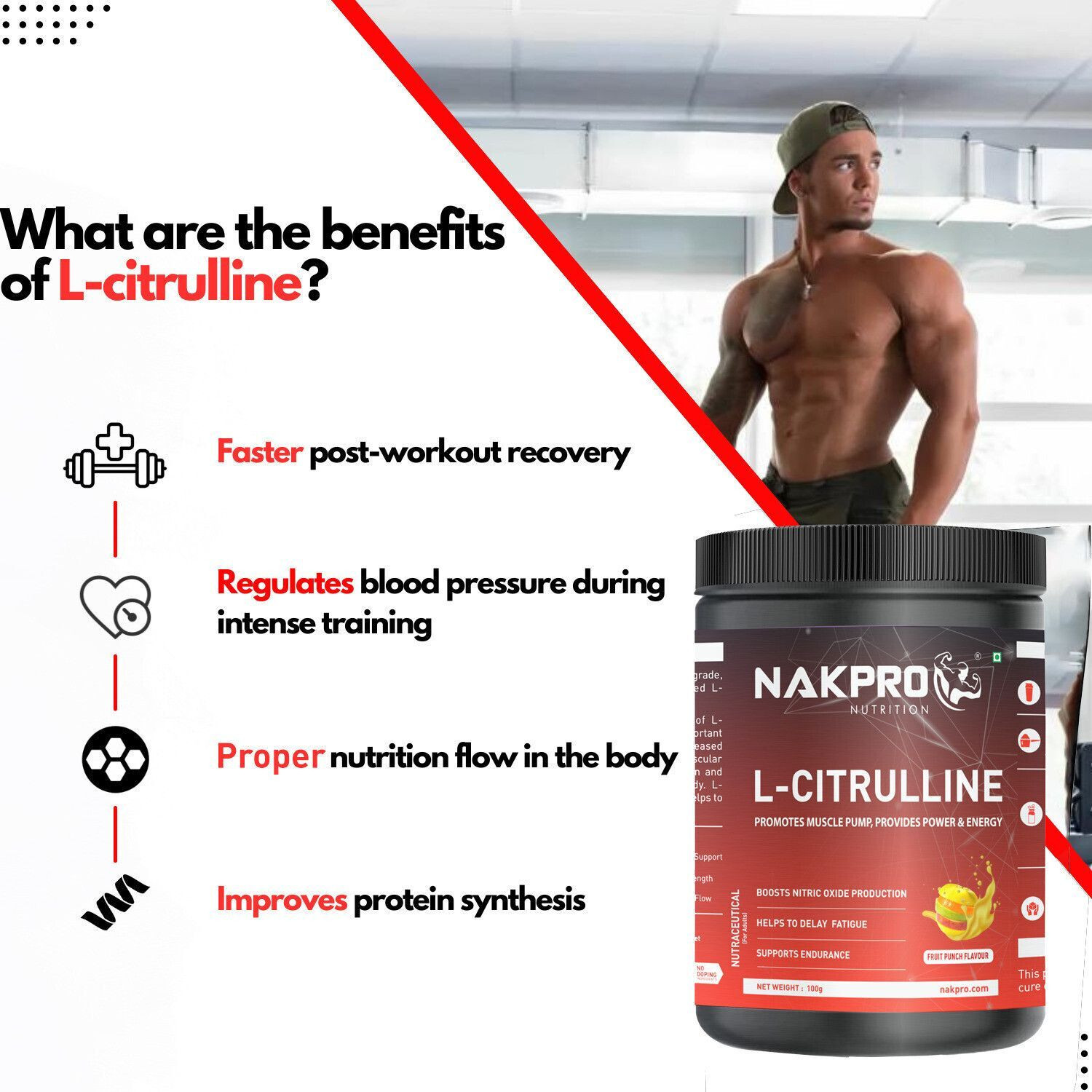 Image of Nakpro Pure L-Citrulline Powder Jar, Boosts Nitric Oxide | Muscle Strength & Endurance EAA (Essential Amino Acids)