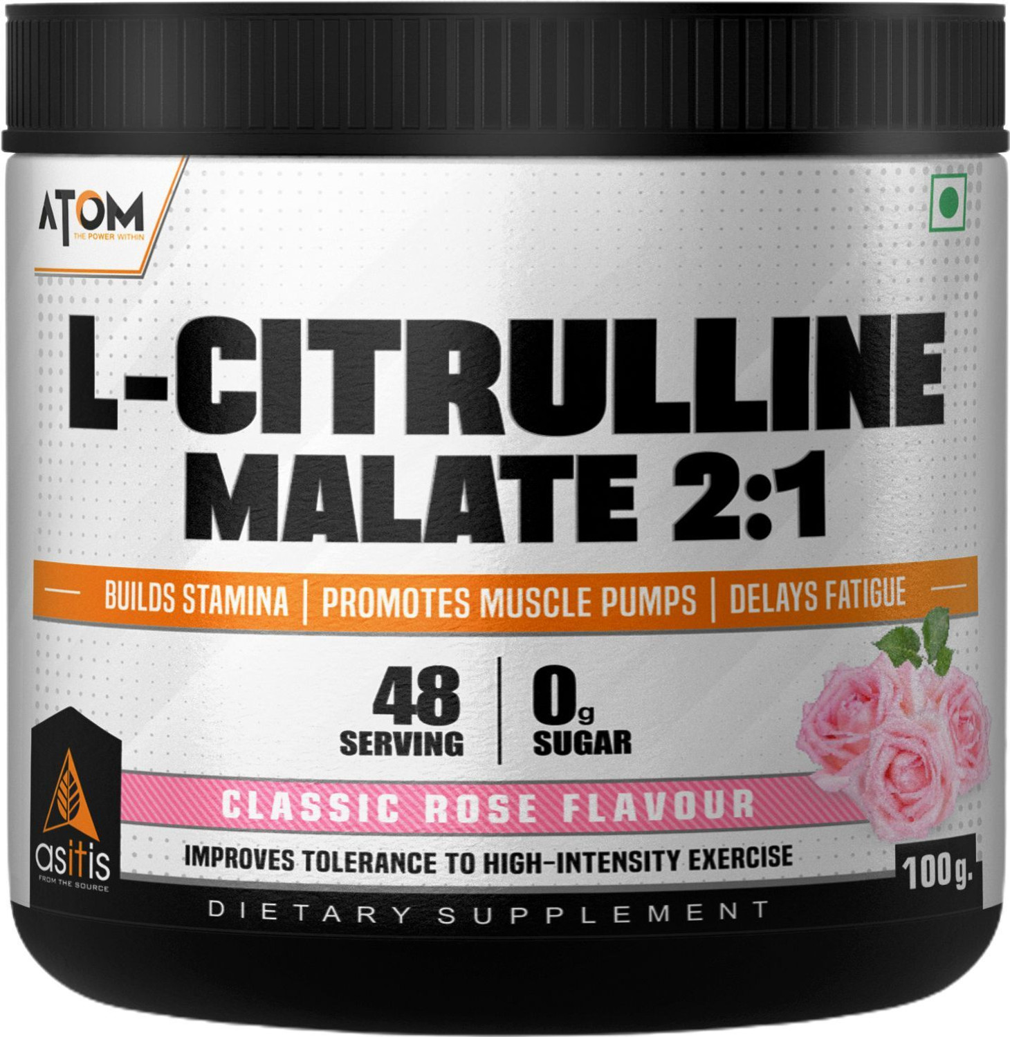 Image of AS-IT-IS Nutrition ATOM L Citrulline Malate 2:1 - 100gms | Builds Stamina | Classic Rose Flavour EAA (Essential Amino Acids)
