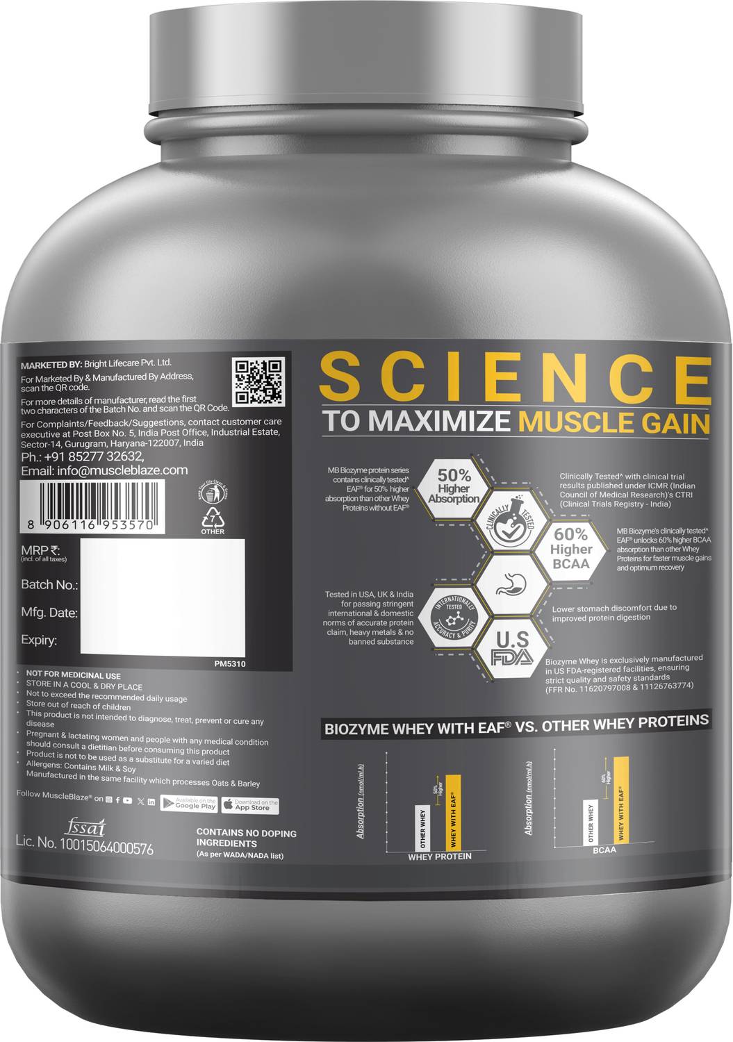 MUSCLEBLAZE Biozyme Performance Whey Protein Powder, 25g - Image 5