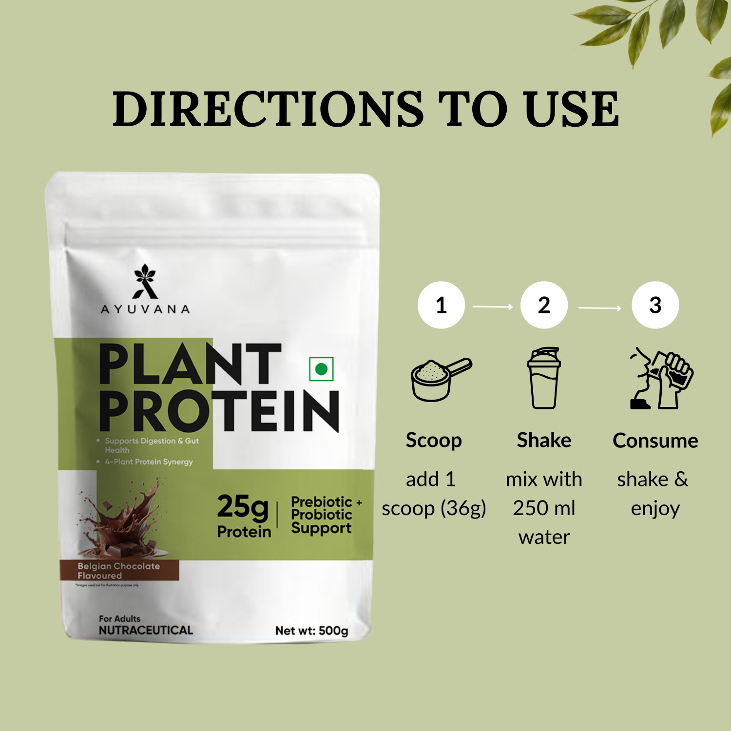 Image of Ayuvana Plant Protein Powder with Prebiotics & Probiotics Plant-Based Protein