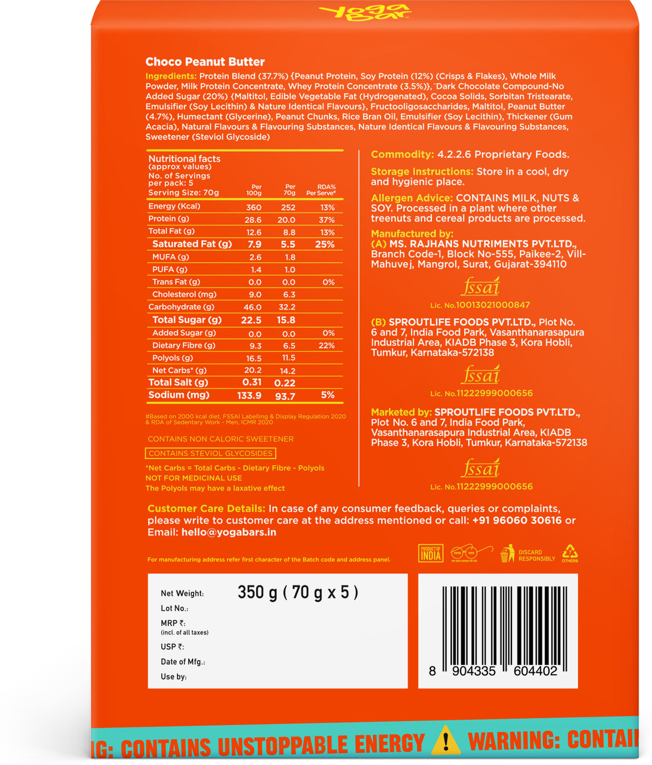 Image of Yogabar 20g Protein Bar Power up, Choco Peanut Bar Nutrition Bars