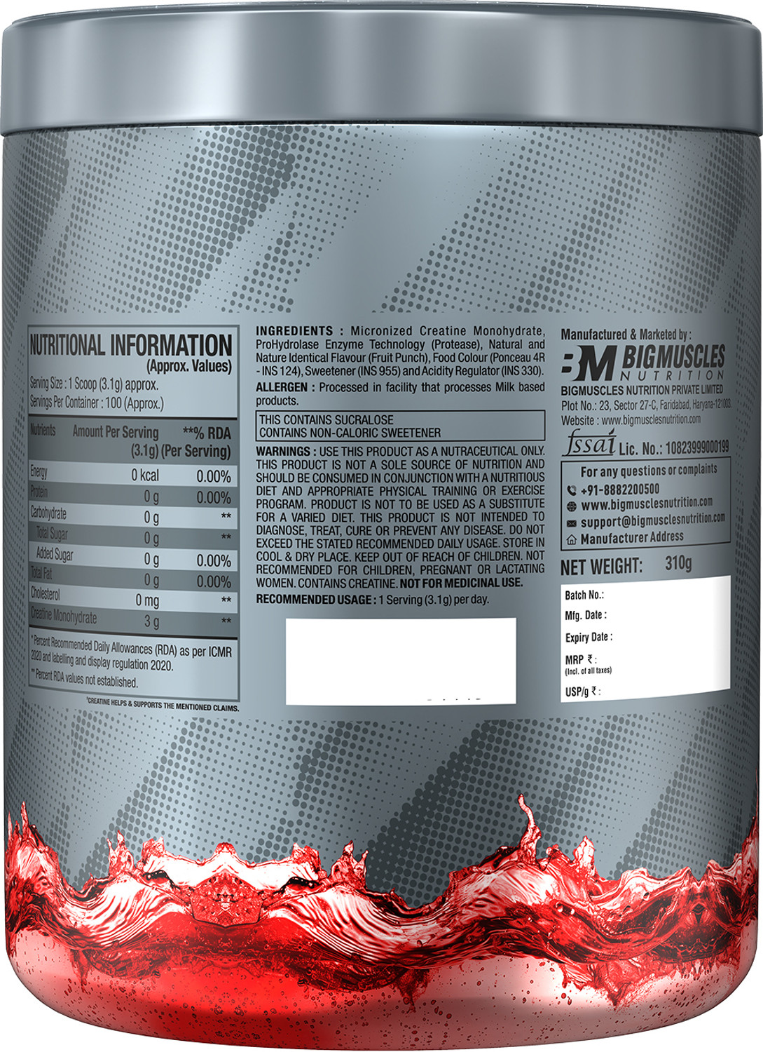 Image of BIGMUSCLES NUTRITION Creatine Monohydrate [100 Servings] | Lab Tested | Muscle Building & Recovery Creatine (310 g, SexOnTheBeach)