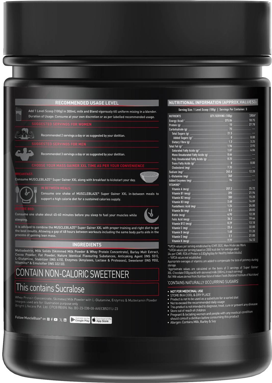 MUSCLEBLAZE Super XXL Weight Gainers 500g - Image 5