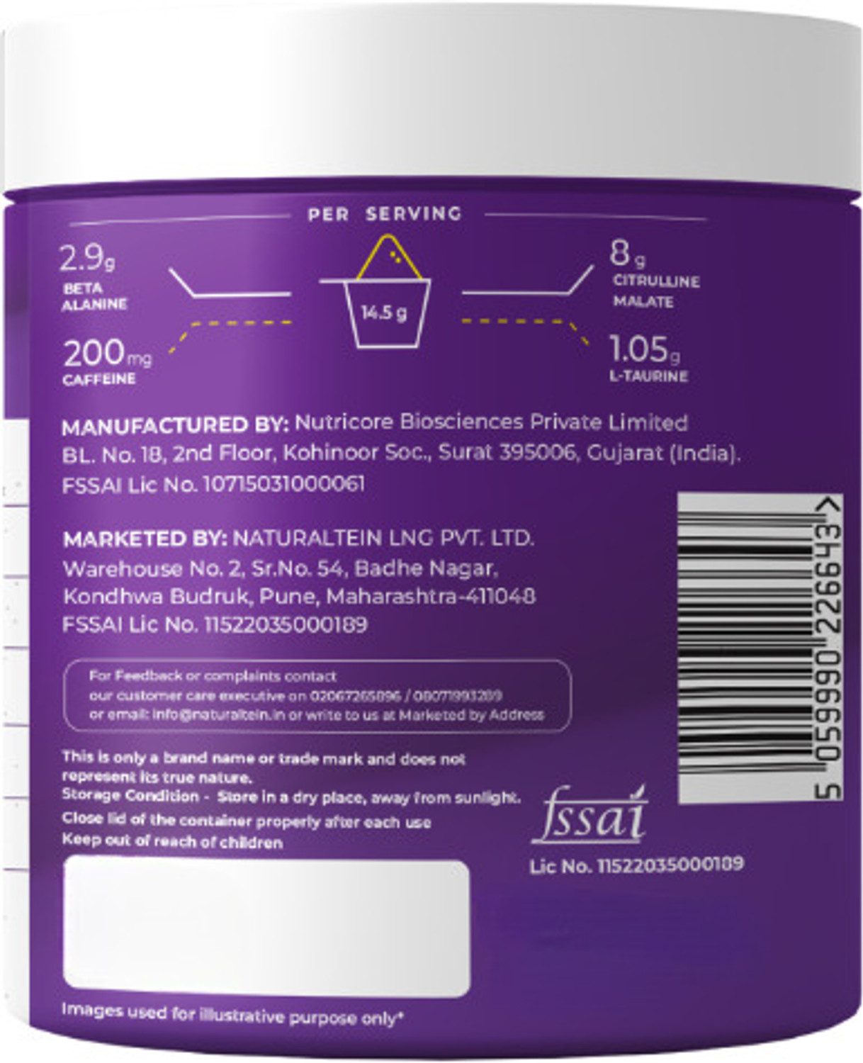 Image of NATURALTEIN PURE-07 Natural and Vegan Pre-Workout Supplement Pack Pre Workout