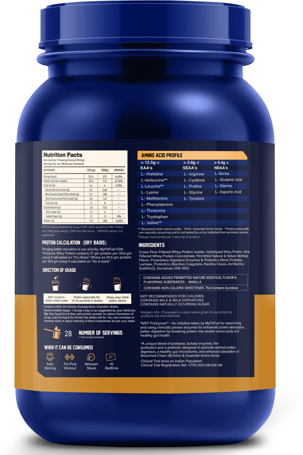 Image of MyFitFuel Elite ProZymes Whey Protein Isolate, Hydrolyzed & More 25.5g Protein, 1KgVanilla Whey Protein