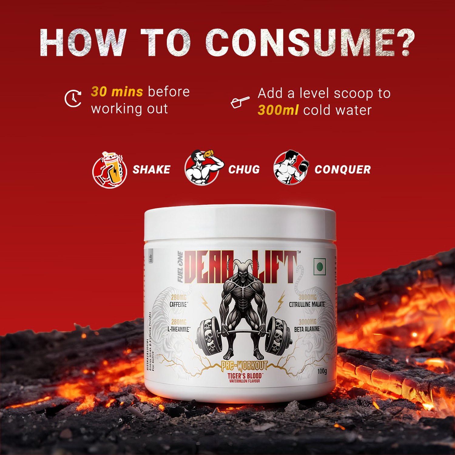 Image of FUELONE Dead-Lift Pre Workout | 200mg Caffeine, 200mg L-Theanine Pre Workout