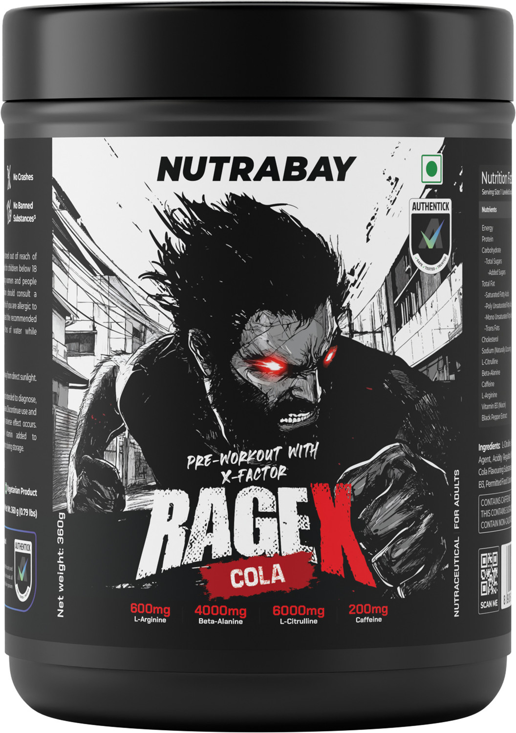 Image of Nutrabay RageX Pre-Workout | L-Citrulline, Beta-Alanine, Caffeine Pre Workout