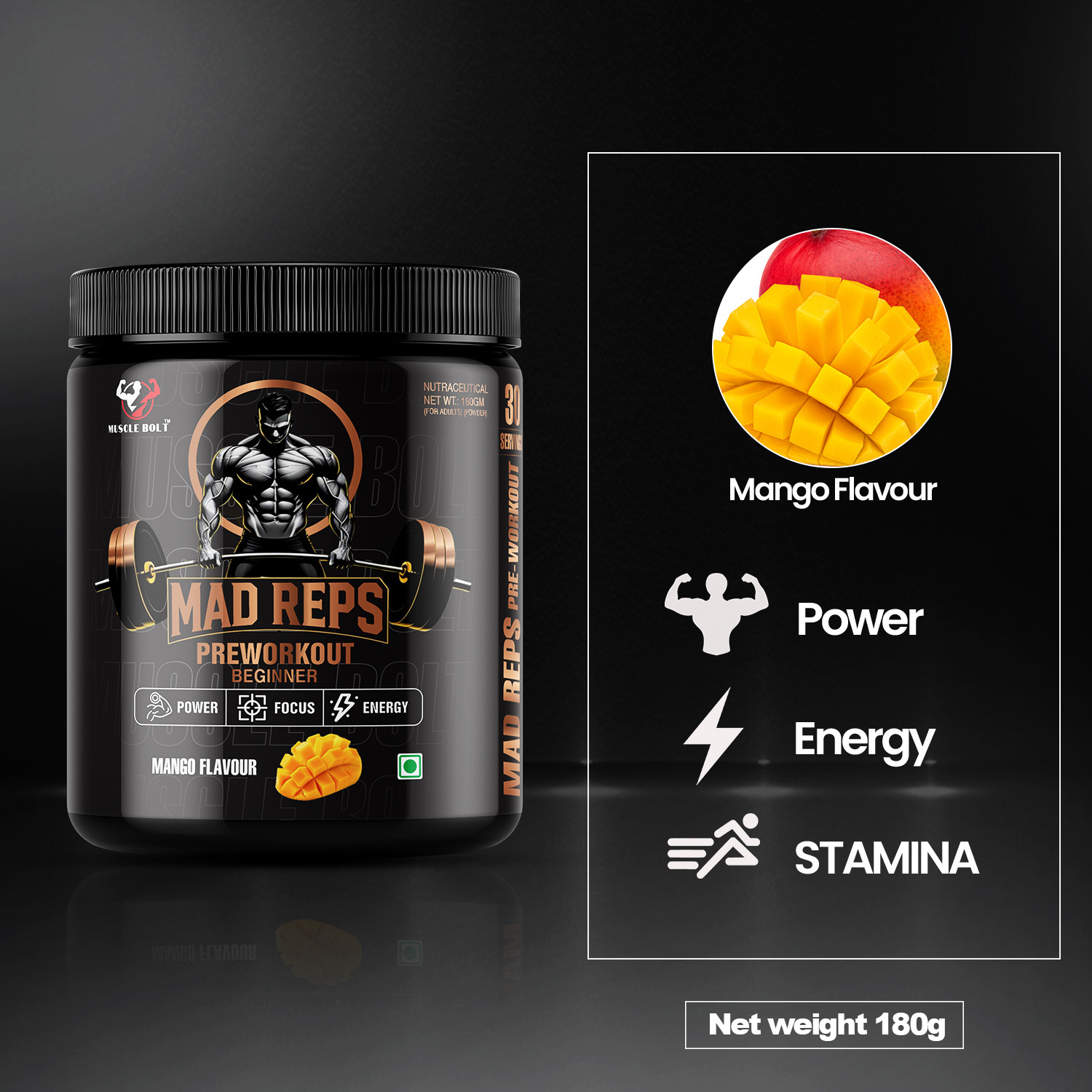 Image of MUSCLEBOLT Beginners Pre-Workout Supplement Creatine Monohydrate,Beta-Alanine,30 Servings Pre Workout